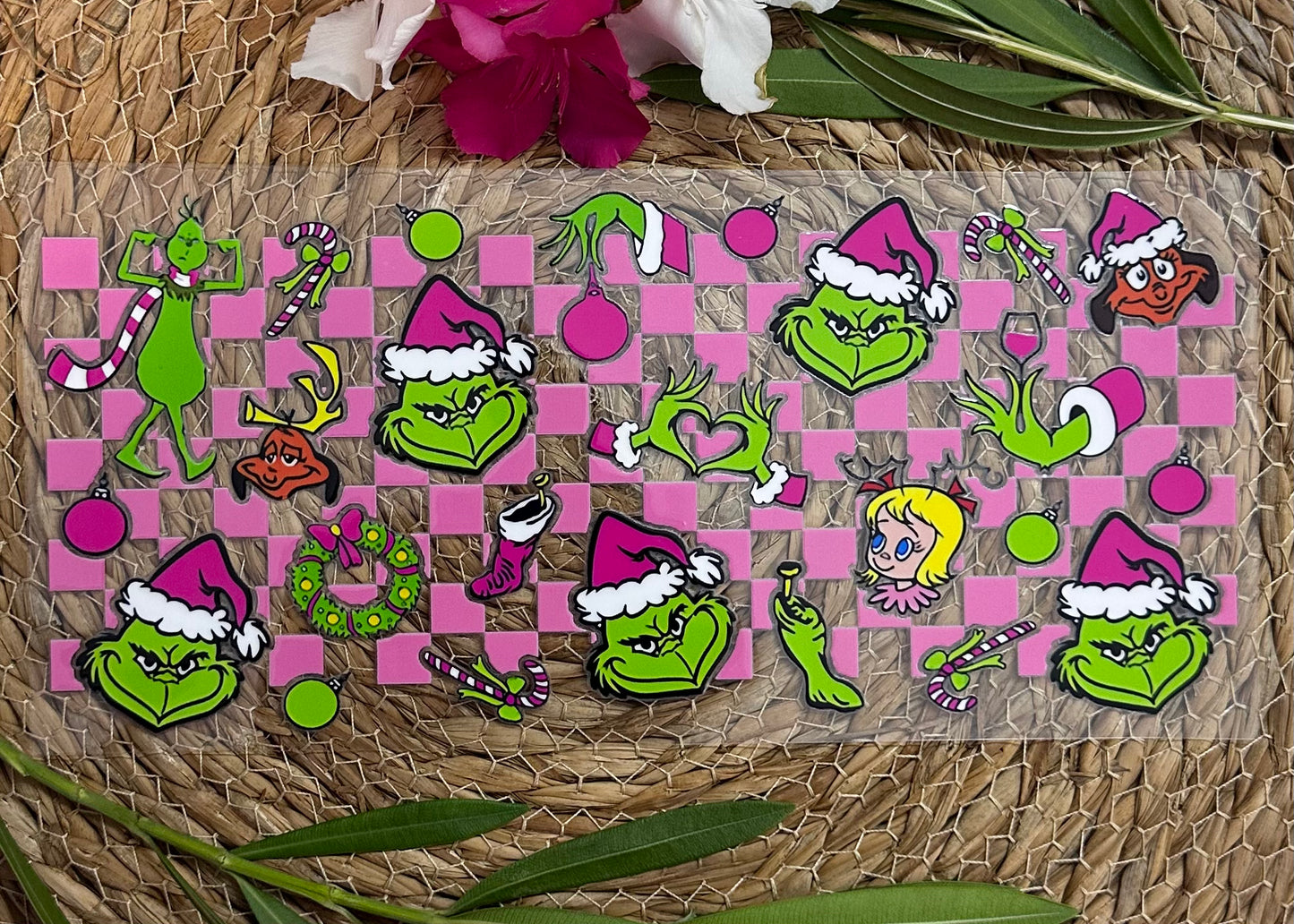 RTS-16oz UV DTF| Pink Checkered| Double Sided