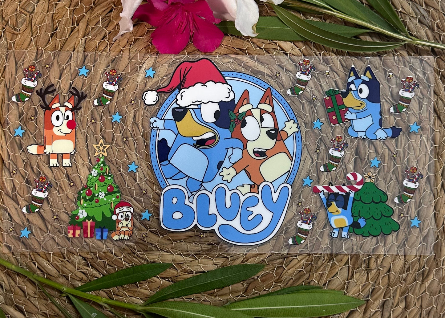 RTS-16oz UV DTF|Blue Dog Christmas| Double Sided