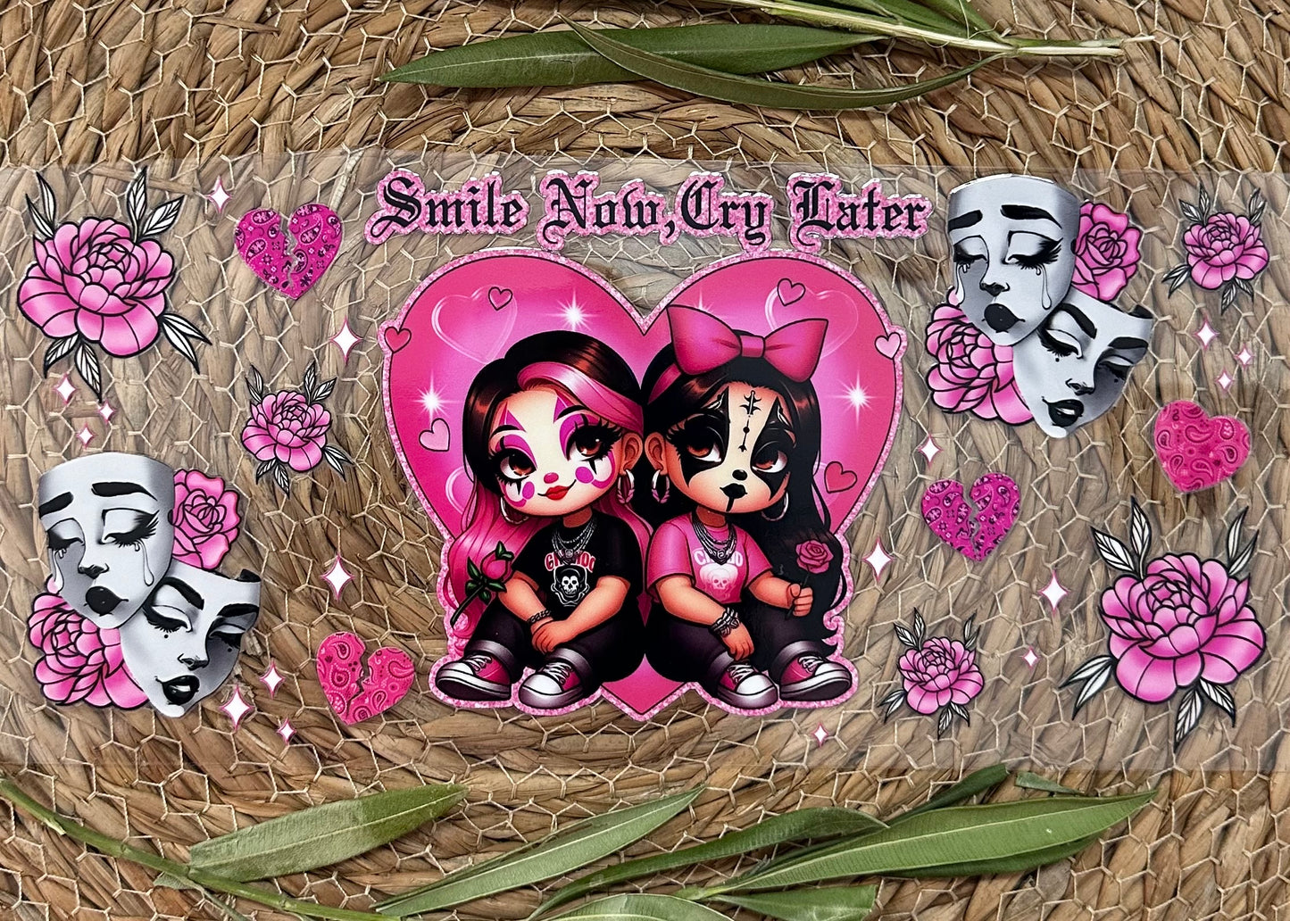 RTS-16oz UV DTF| Pink Smile Now, Cry Later | Single Sided